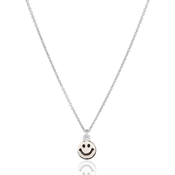 Smiley face necklace womens jewelry silver happy - Picture 2 of 2